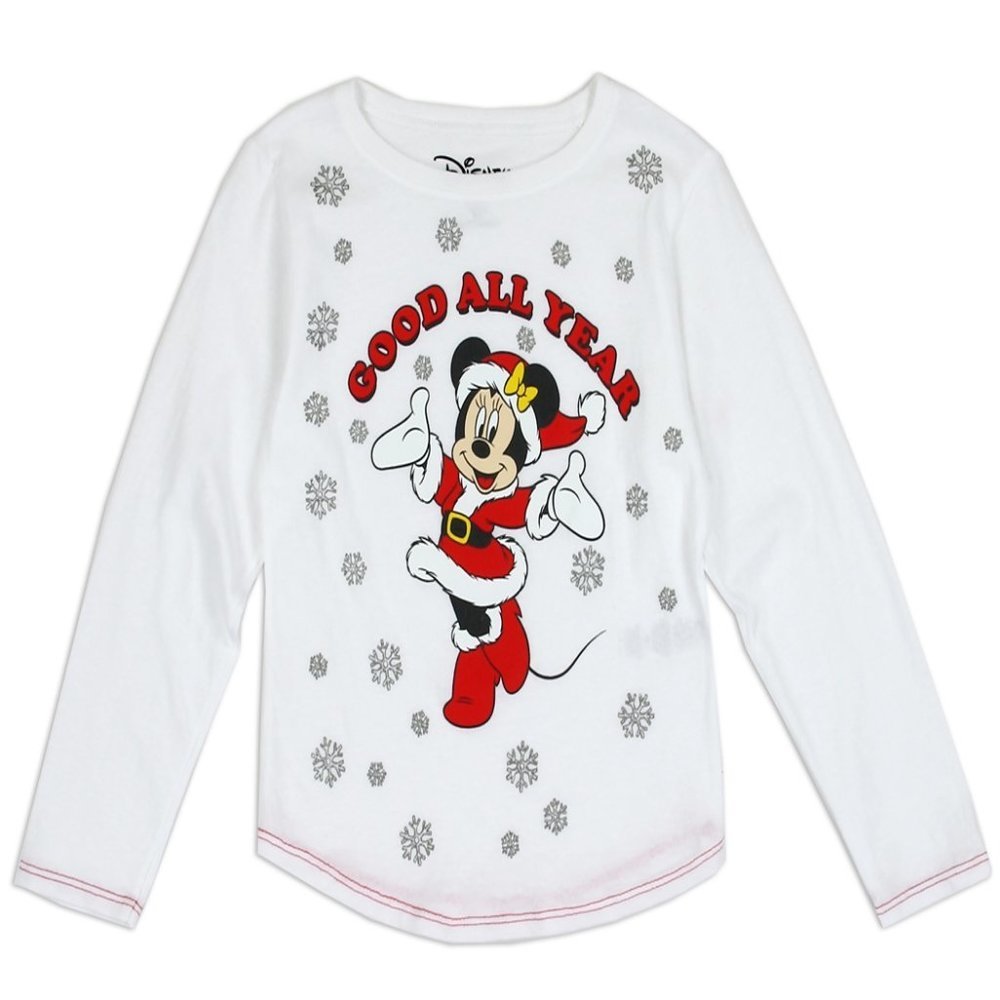 Minnie Mouse Santa Shirt Long Sleeve Toddlers Size 2T 3T 4T Silver Glitter